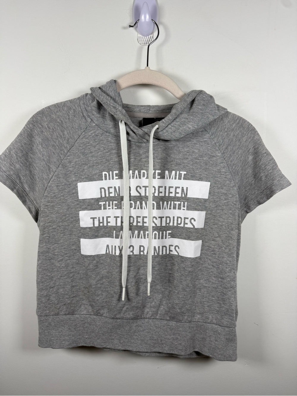 ADIDAS | Grey Cropped Short Sleeve Hoodie Size S